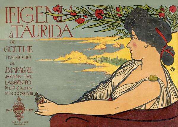 Cartell de l'obra de teatre. Miquel Utrillo. Barcelona: Impremta Adrià Gual, 1898. Litografia sobre paper. © Autor. MAE. Institut del Teatre