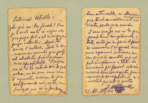 Carta de Joan Maragall a Miguel Utrillo, del 17 d’abrll de 1911 (mrgll-Mss. 6-76a-1)