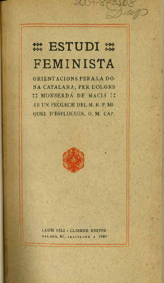 Portada de l'Estudi feminista, editat a Barcelona: Luis Gili, 1909.