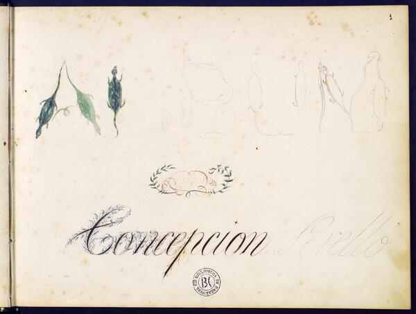 Portada inacabada de l’àlbum de Concepción Perelló (1845-1857). Top. Ms. 2172