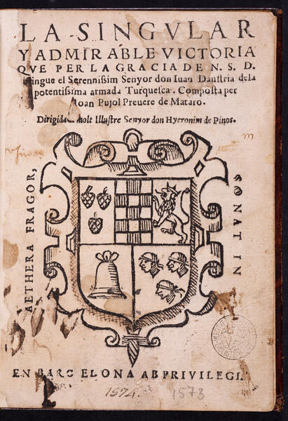 Portada de l’edició de 1573 (top.: 10-V-2) (fotografia Ricard Marco. Àrea de Digitalització)