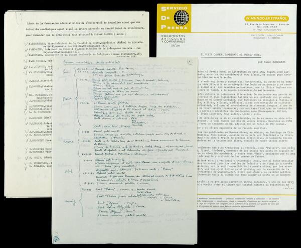 Documentació relativa a la candidatura de Josep Carner al Premi Nobel. [1962].  Top.: Ms. 4881/1 (Fons Josep Carner)