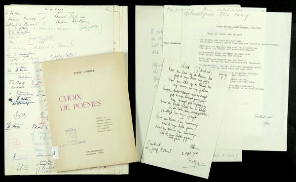 Pla de treball i traduccions per al recull Choix de poèmes (1962). Top.: Ms. 4757 (Fons Josep Carner) / 1999-8-3608