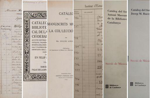 Mostra de sis catàlegs i llibres de registre de la Secció de Música de la BC